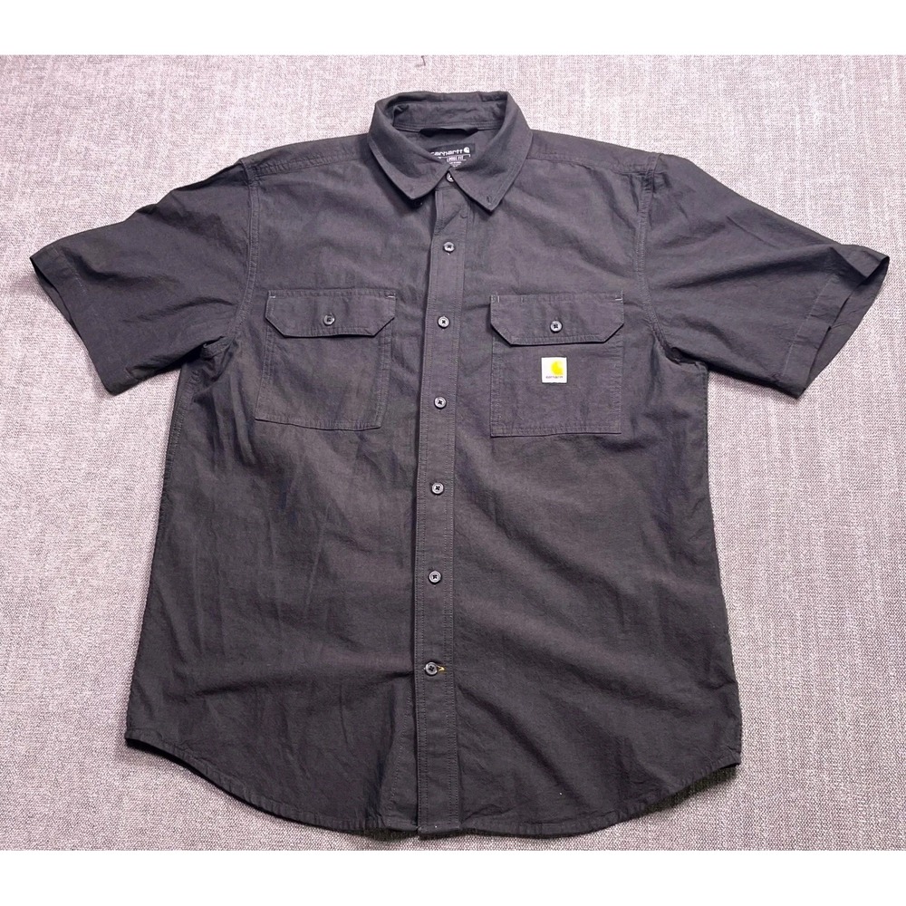 Carhartt Shirt Mens Medium Black Short Sleeve Loose Fit Button Down Workwear